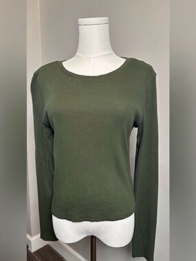 Universal Thread Olive Knit Green Ribbed Long Sleeve Shirt Large Cotton Blend